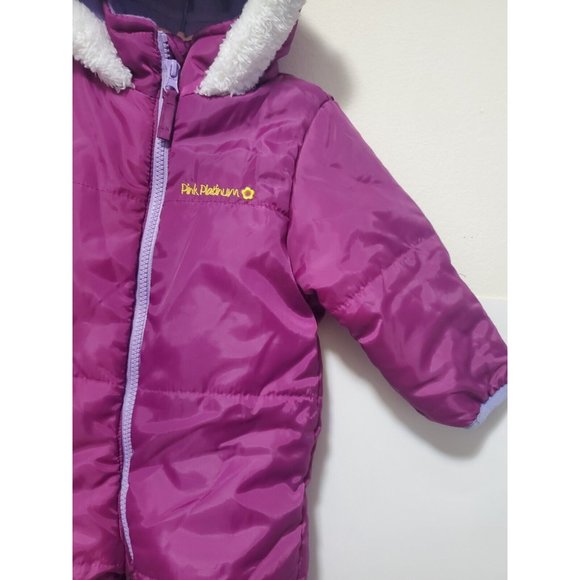 Pink Platinum Baby Girls One Piece Warm Winter Puffer Snowsuit Pram Bunting 12 M - Picture 12 of 16